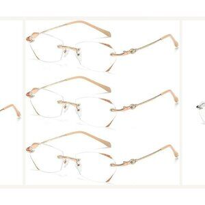 Set of 3 Gold Frameless Reading Glasses 3.00 for Women with Blue Light Blocking